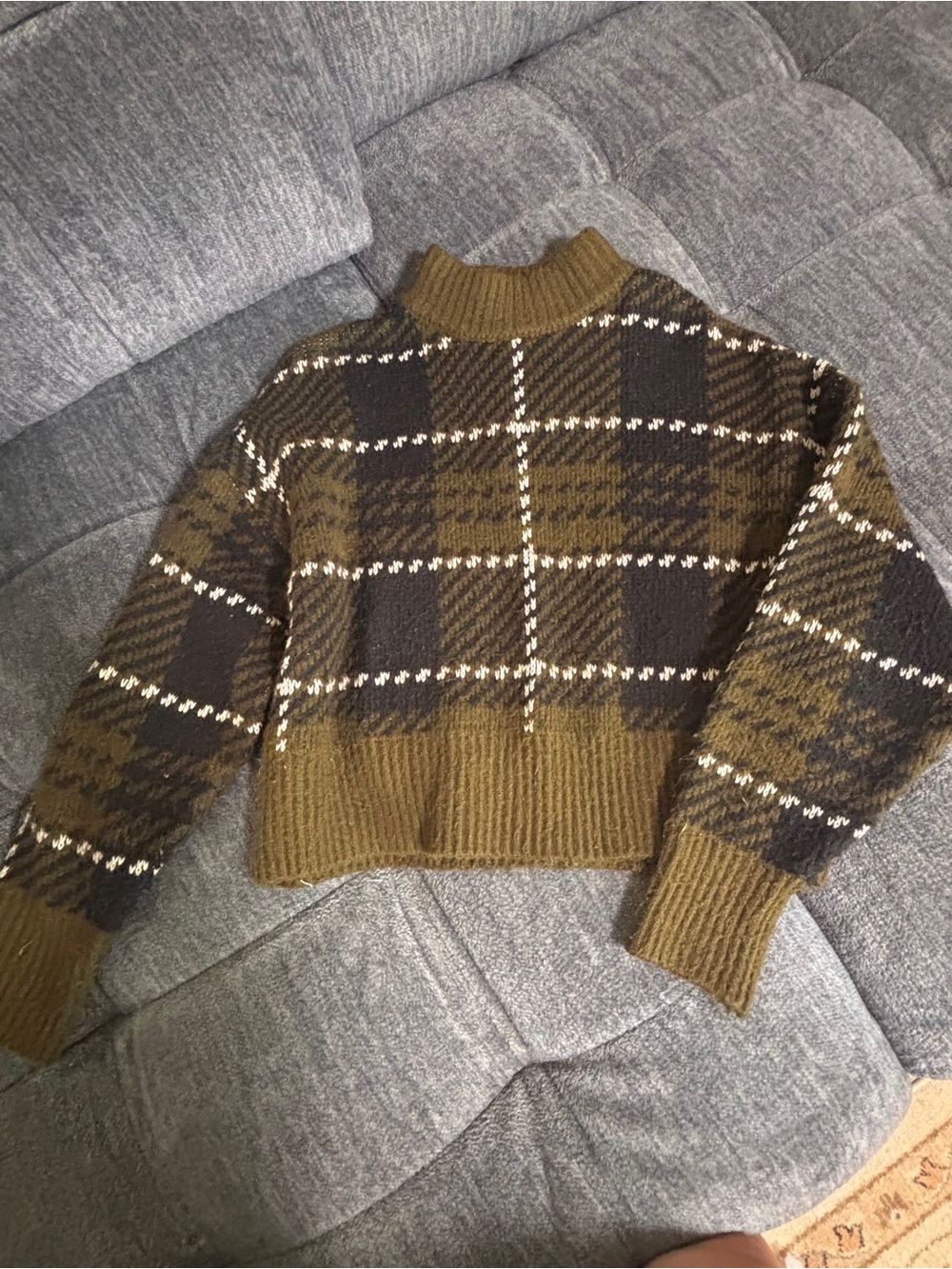 Arizona Jean Company Olive and Black Plaid Mock Neck Sweater